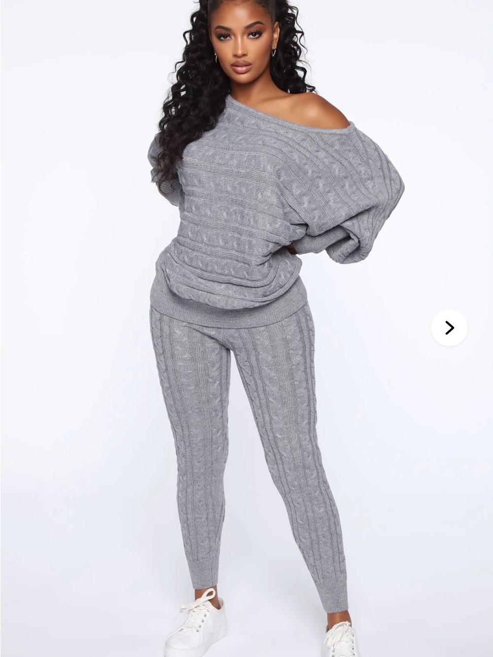 Fashion Nova Gray Cable-Knit Off-Shoulder Sweater Set